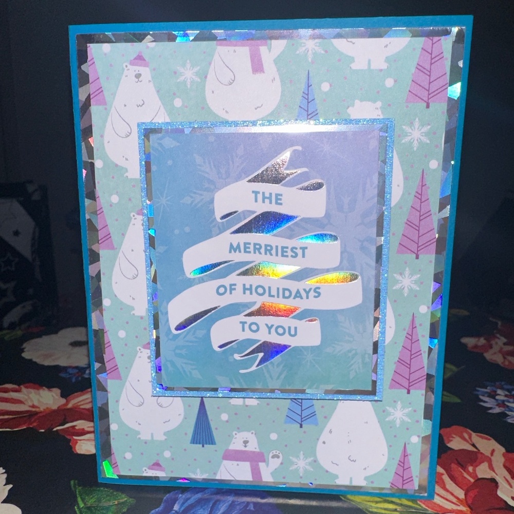 Christmas Card - Handmade Blue with Sparkles